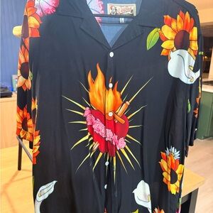 Versona Black Shirt with Red Floral Accent